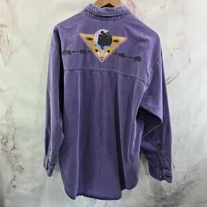 Vintage Shirt Mens XL Purple Bison Buffalo Animal Button Southwestern Painted